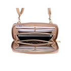 Karla Hanson RFID Blocking Ellie Woven Crossbody Phone Wallet, Taupe-Detachable, adjustable shoulder strap. Zipper closure