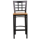 Flash Furniture HERCULES Series Black Window Back Metal Restaurant Barstool - Natural Wood Seat - 2 Pack-Set of 2 Metal Dining Bar Stools