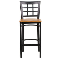 Flash Furniture HERCULES Series Black Window Back Metal Restaurant Barstool - Natural Wood Seat - 2 Pack-Set of 2 Metal Dining Bar Stools