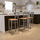 Flash Furniture HERCULES Series Clear Coated Ladder Back Metal Restaurant Barstool - Natural Wood Seat-Two Curved Support Bars